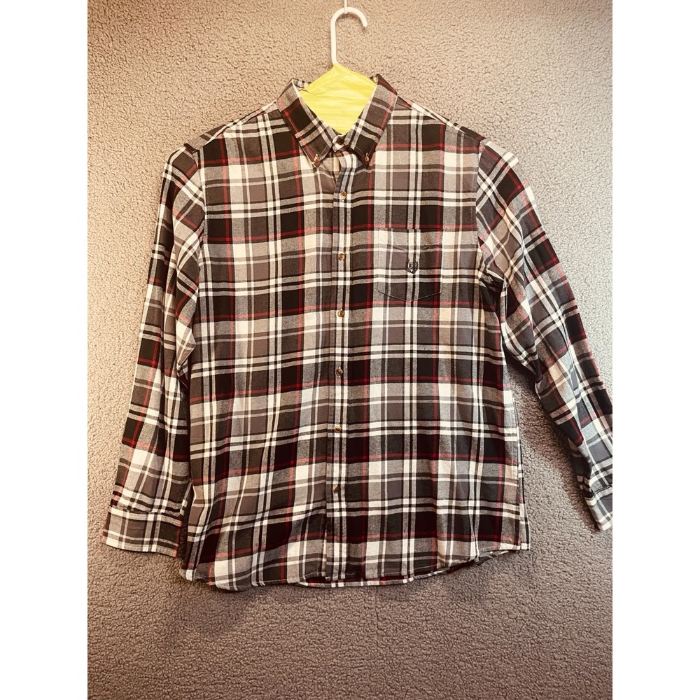 Chaps Men's Size‎ XL Green Gray White Plaid Flannel Long Sleeve Button-Up Shirt